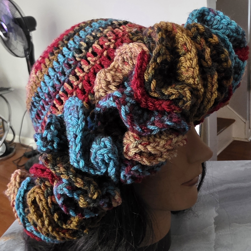 Multicolor Crochet Ruffle Hat - Picture 6 of 8